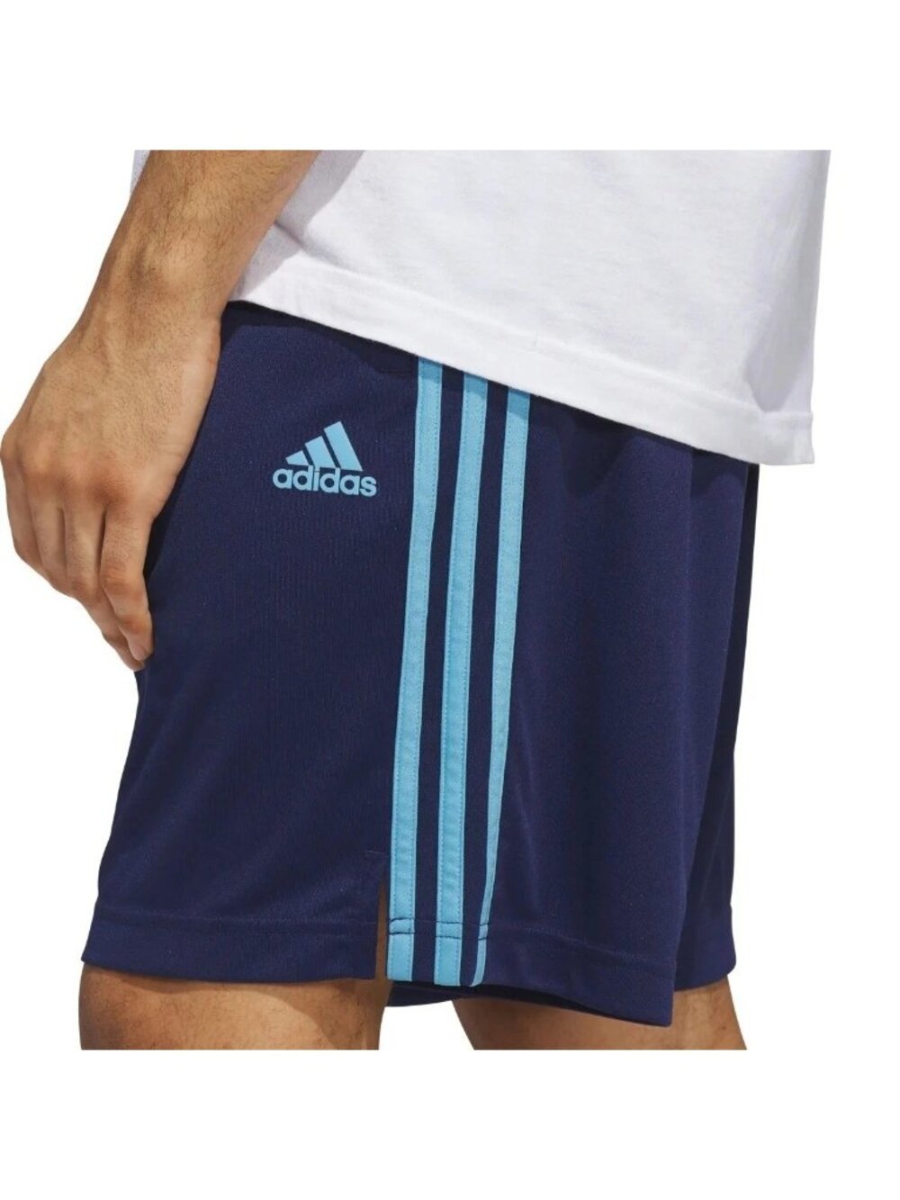 NWOT Adidas Men's L Navy Blue Athletic Shorts With Light Blue Stripes